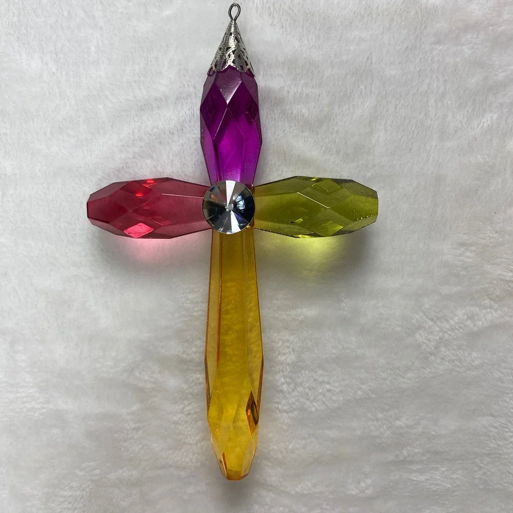 Multi Color Ganz‎ Crystal Expressions Cross Christmas Ornament Suncatcher